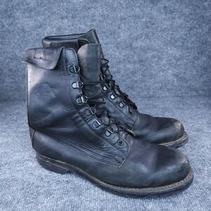 Vintage Addison Shoe Company Combat Boots Men's Size 10D Black Leather Steel Toe